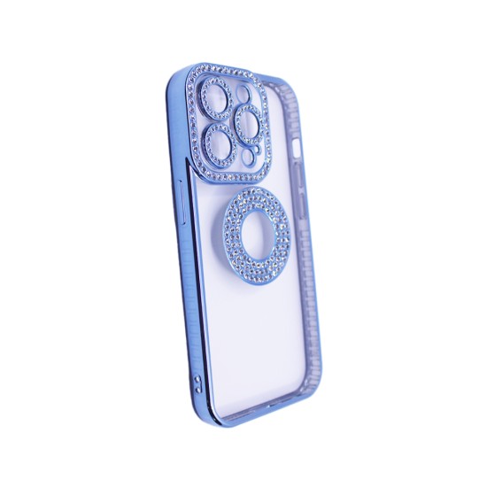 Capa de Silicone Suave com Design de Diamante para Apple iPhone 14 Pro Max  Azul